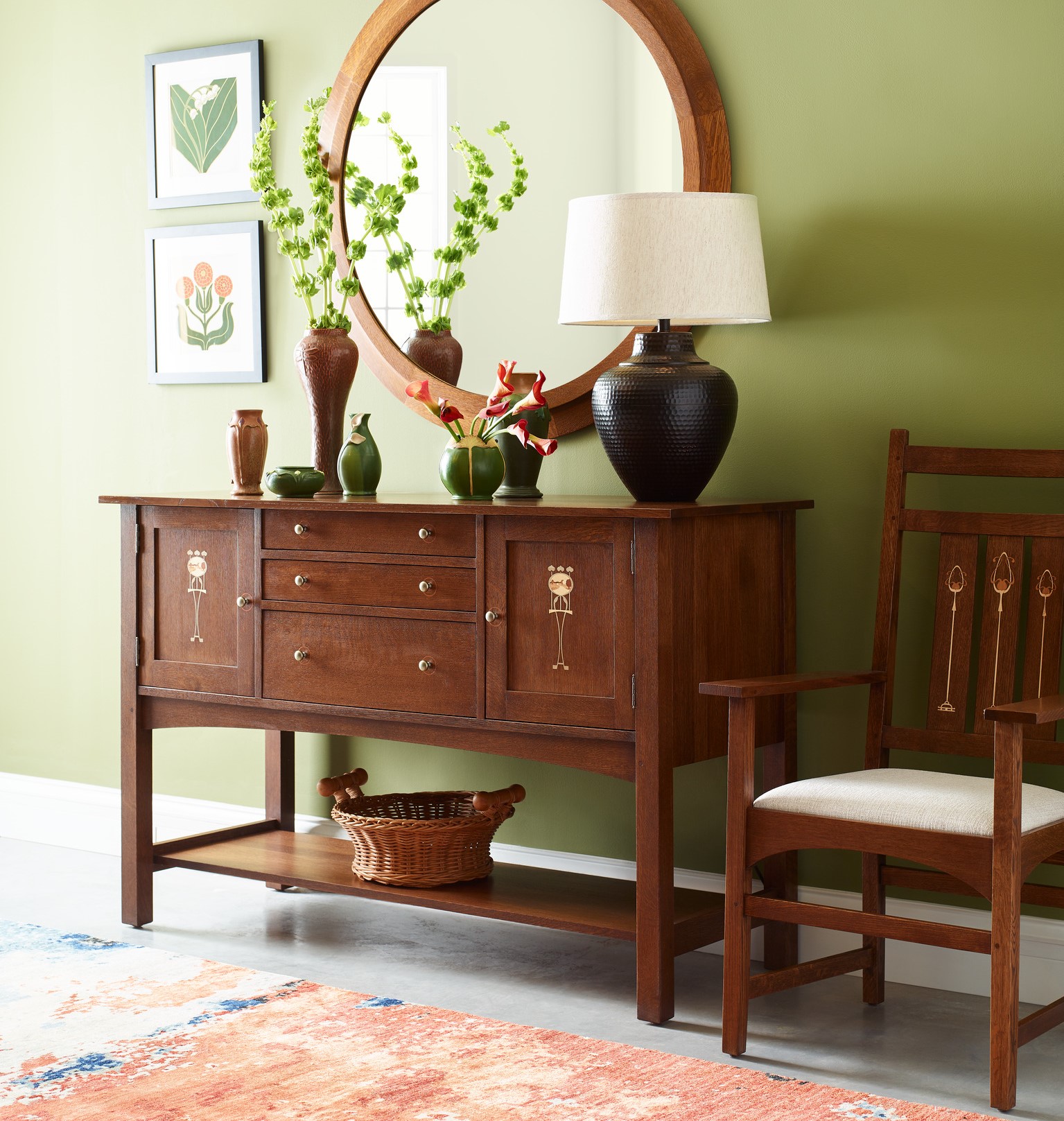 Harvey Ellis Sideboard and Arm Chair with Inlay