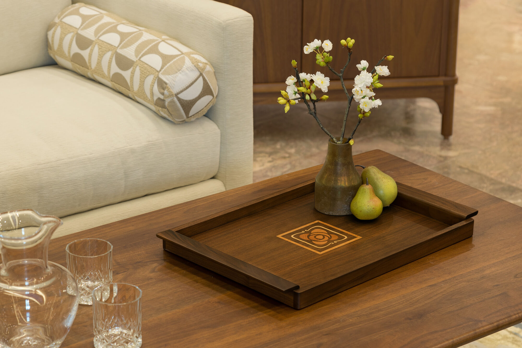 Mission Rose Serving Tray in walnut